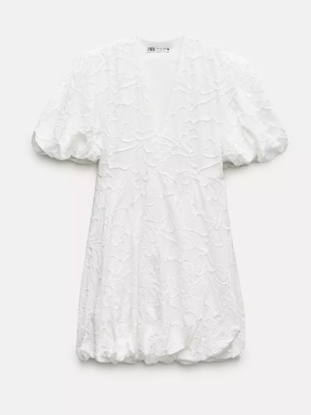 ZARA White Embroidered Puff Sleeve Mini Dress